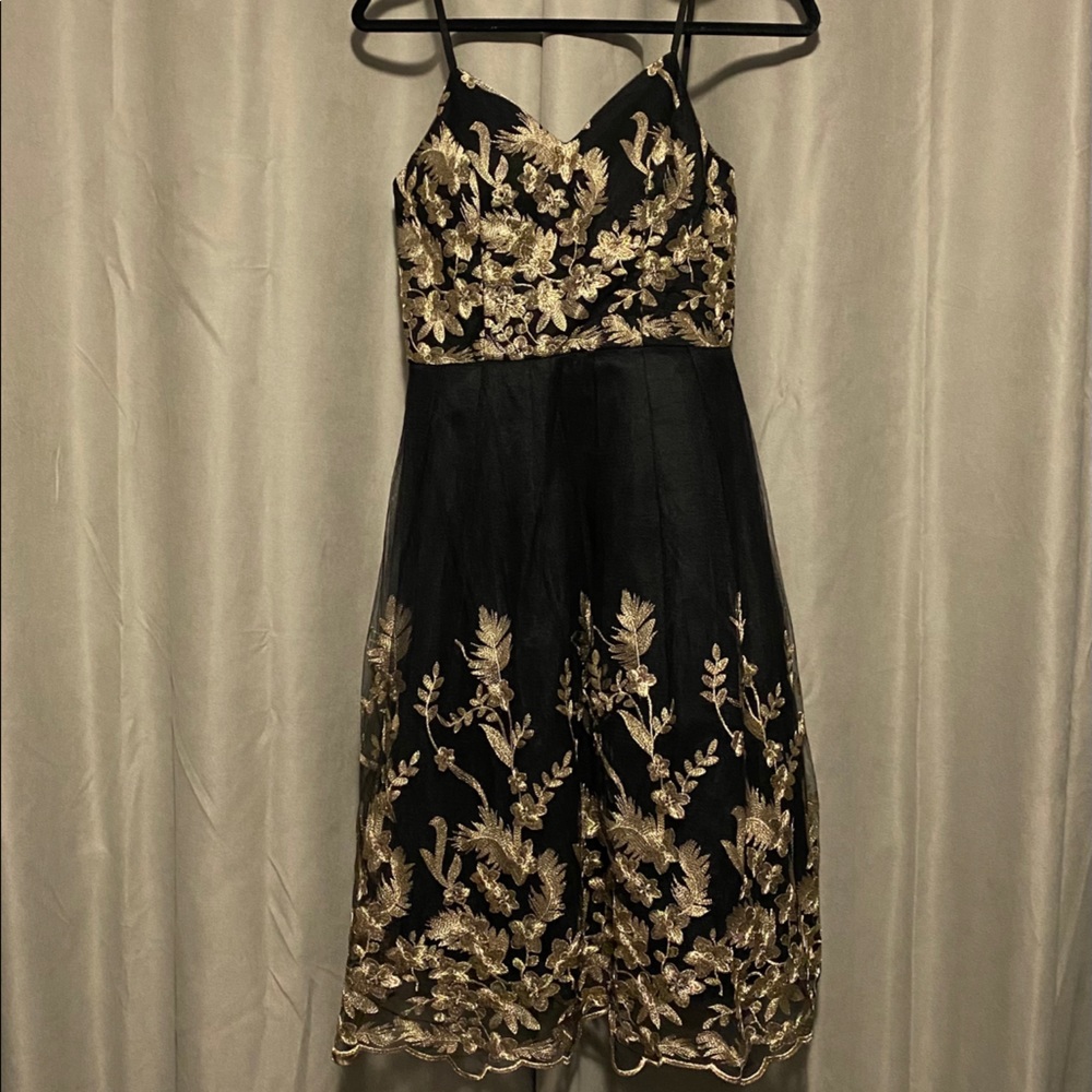 Spaghetti Strapped Black and Gold dress